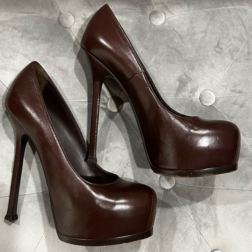YSL platform Brown leather heels 37.5